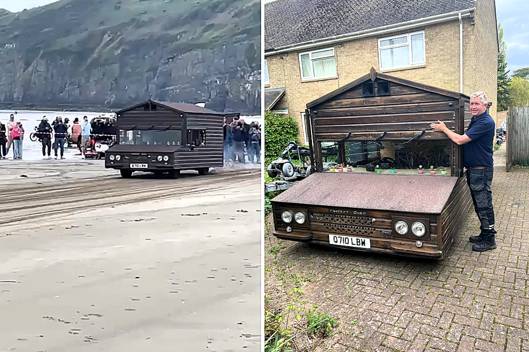 A Brit built the world's only road-legal motorised shed from a broken Volkswagen Passat and has now blasted it across a Welsh beach at nearly 100mph in a new record run.