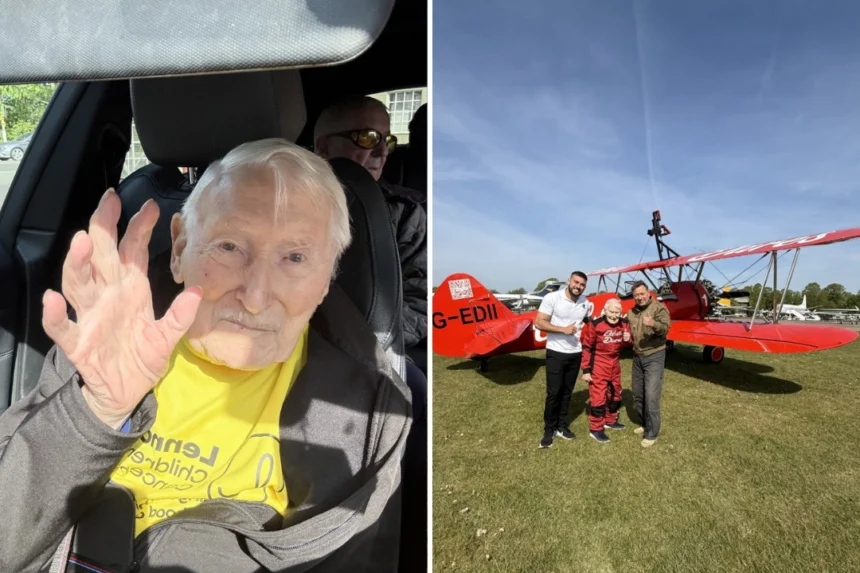 British pensioner Harry Heasman, 98, became the world's oldest wing walker just days before his 99th birthday, smashing the previous Guinness record.