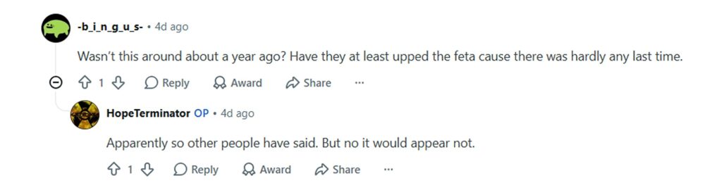 Greggs fans are thrilled the Red Pepper, Feta and Spinach Bake is back for summer, but many are already grumbling that the beloved pastry still doesn't contain enough feta cheese.