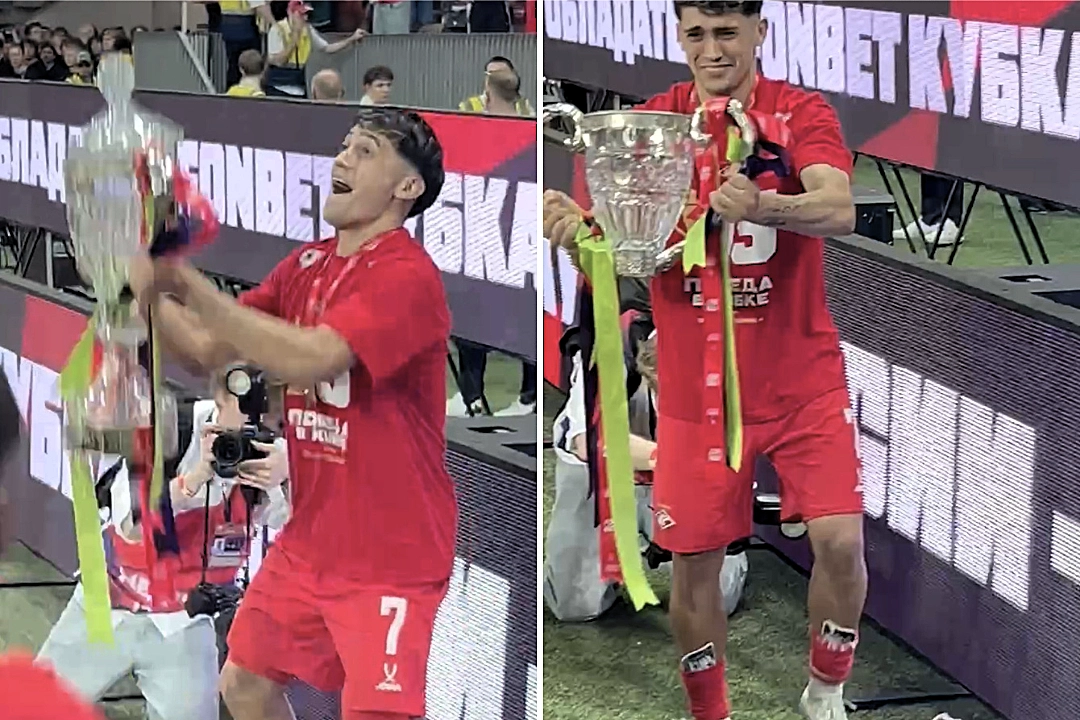 Spartak Moscow winger Pablo Solari smashed the Russian Cup trophy in clumsy celebration moments after firing his side to penalty shootout victory.