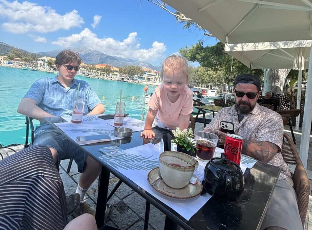 Mum reveals she has ditched the UK and moved her family to a stunning Greek island paradise - where dinner with wine costs just 11 pounds and life is bliss.