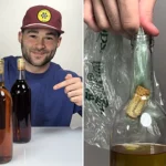 American TikTokker Charles Biolo reveals genius plastic bag hack to rescue corks dropped into wine bottles, going viral with 1.5m views ahead of UK bank holiday weekend.