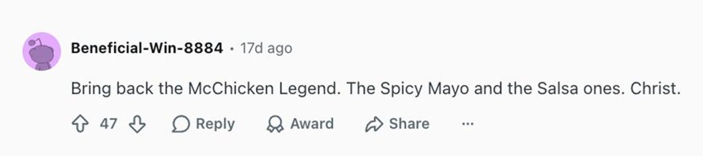 Social media comment on the post of Gutted McDonald's fans slam fast food giant for quietly axing fan-favourite McSpicy burger from UK menus, sparking furious social media backlash.