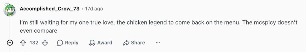 Social media comment on the post of Gutted McDonald's fans slam fast food giant for quietly axing fan-favourite McSpicy burger from UK menus, sparking furious social media backlash.