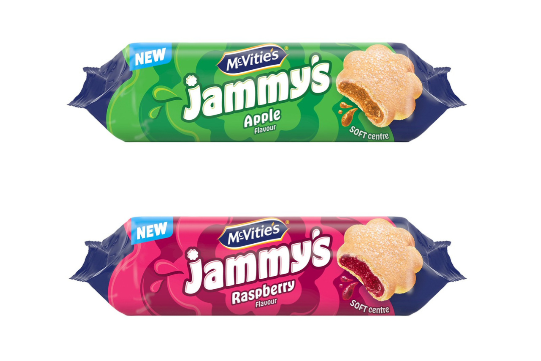 McVitie's launches two brand new Jammy's biscuits in raspberry and apple flavours, sending snack fans wild online with the £1 fruity treats hitting UK supermarkets.