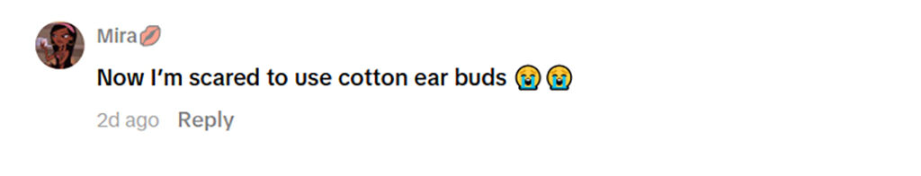 Social media comment on the post of Mum Skye van Rensburg, 21, virtually deaf for six years after damaging ears with cotton buds - finally hears properly again after grim microsuction wax removal.