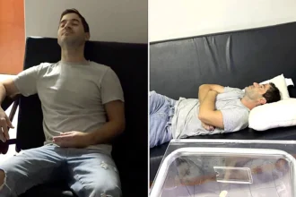 New dad passed out cold and bashed his head on table at sight of wife's postpartum bleeding, leaving her joking that she had to take care of "two babies" after birth.