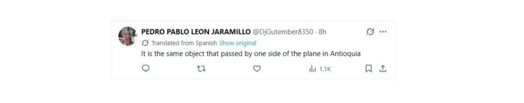 Social media comment on the post of Stunned spiritual retreat group film mysterious metallic UFO with glowing yellow core hovering above Colombia, sparking fierce debate over alien proof.