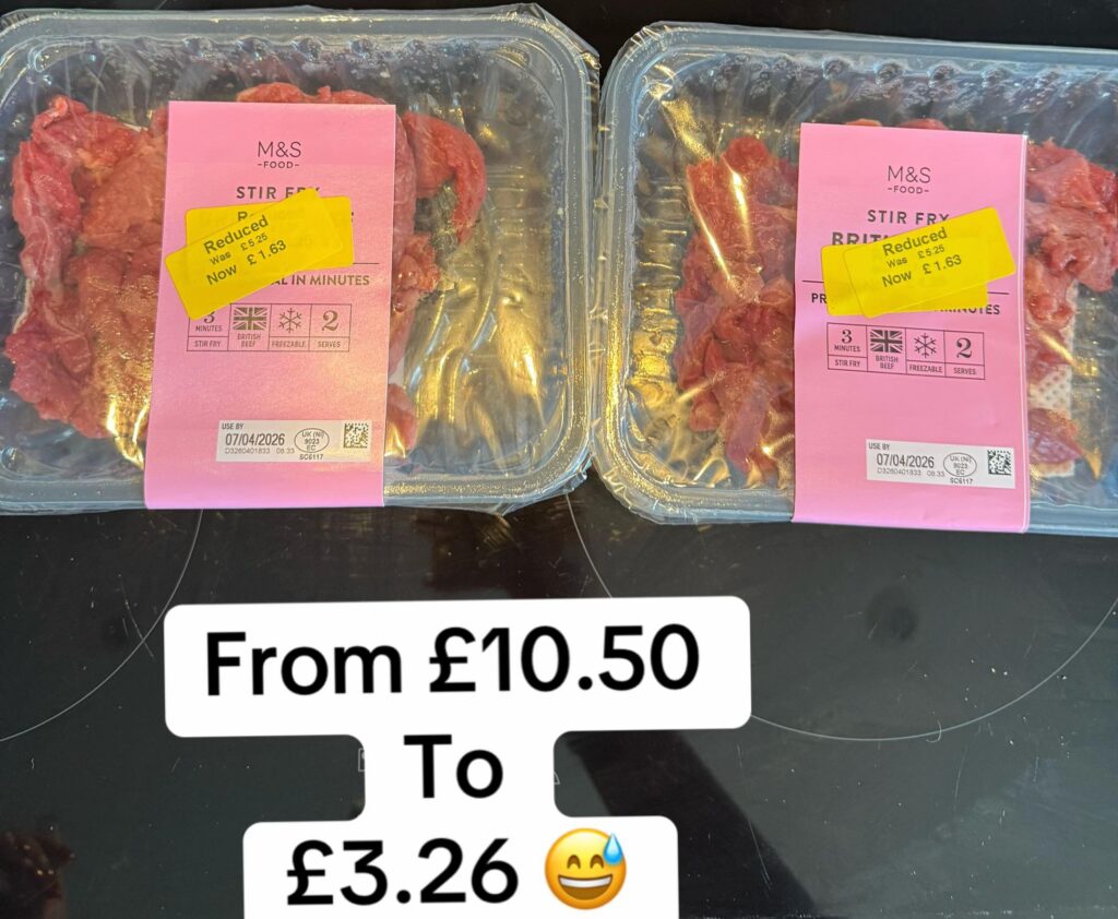 A woman scored an epic M&S yellow sticker haul worth nearly £50 for just £14.77 - including organic beef mince, a whole duck and salmon in cajun sauce.