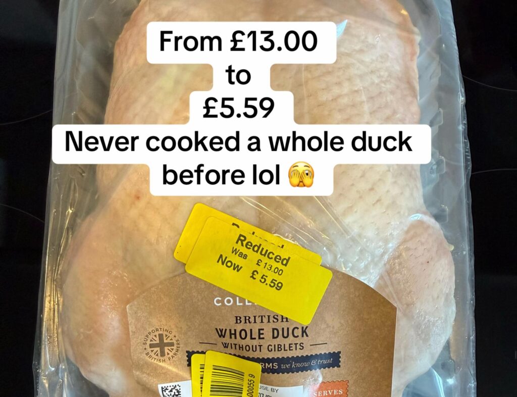A woman scored an epic M&S yellow sticker haul worth nearly £50 for just £14.77 - including organic beef mince, a whole duck and salmon in cajun sauce.
