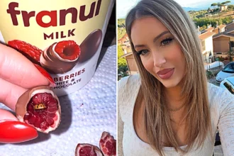 Italian teacher Ylenia Prisco, 31, horrified after finding a ladybird hidden inside her Franuì chocolate-coated raspberry snack, sparking viral 6.6m view TikTok video.