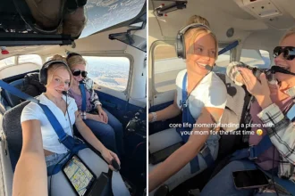 Pilot Sophia Gehlhar, 27, flew her terrified mum Stephanie for the first time in heartwarming viral video, honouring her mum's late friend Christine's pilot legacy.