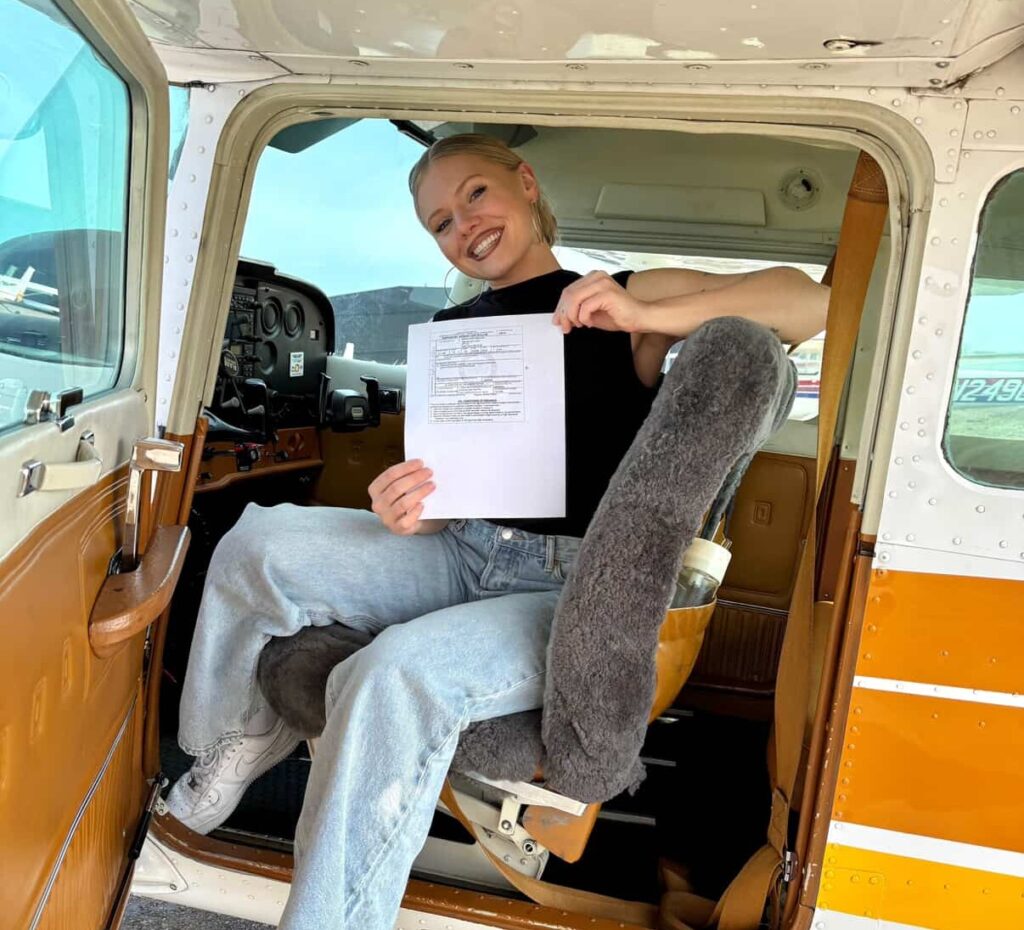 Pilot Sophia Gehlhar, 27, flew her terrified mum Stephanie for the first time in heartwarming viral video, honouring her mum's late friend Christine's pilot legacy.