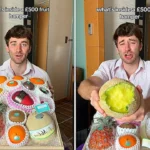 London influencer Carmie Sellitto stunned viewers after splashing £500 on a luxury fruit hamper containing just 12 pieces at Tokyo's Ginza Sembikiya store.