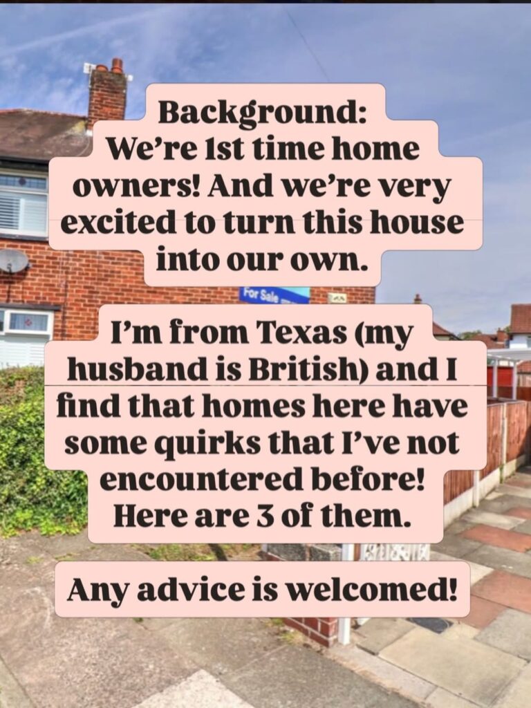American woman Ashley Jackson moves to Manchester and reveals three baffling things about buying a UK house - including no dishwasher and mysterious boxed structures.