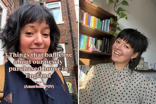 American woman Ashley Jackson moves to Manchester and reveals three baffling things about buying a UK house - including no dishwasher and mysterious boxed structures.