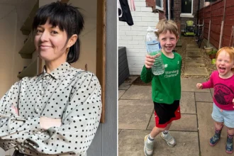 An American mum living in Manchester says she and her British husband will sit at opposite ends of the sofa if England face the US at the World Cup - with the kids as a buffer.