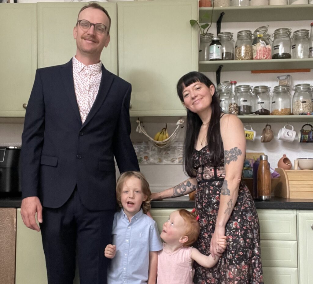 An American mum living in Manchester says she and her British husband will sit at opposite ends of the sofa if England face the US at the World Cup - with the kids as a buffer.