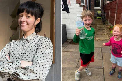 An American mum living in Manchester says she and her British husband will sit at opposite ends of the sofa if England face the US at the World Cup - with the kids as a buffer.