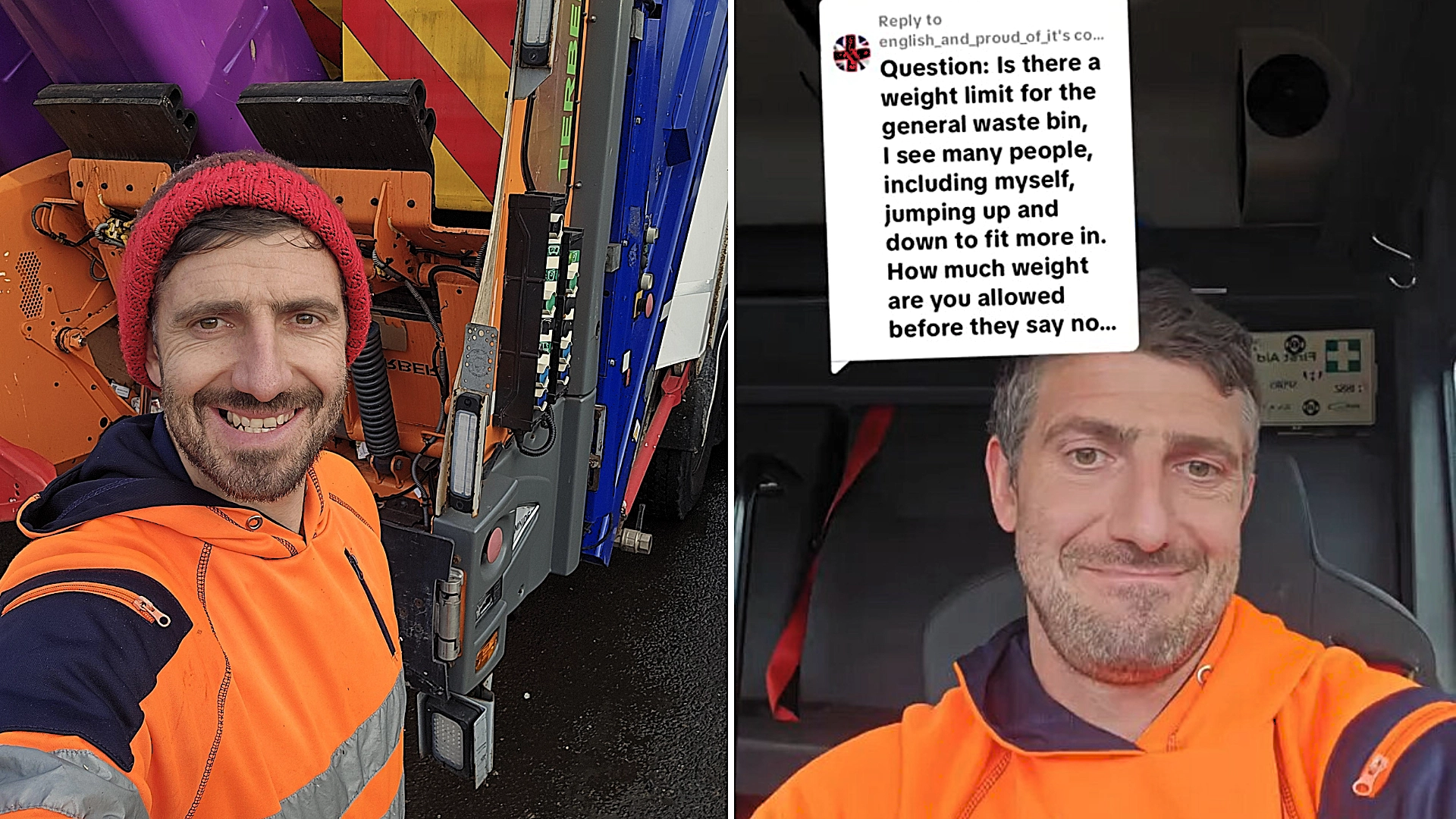 Bin man dubbed "bin-fluencer" warns people not to jump into wheelie bins as he reveals what really happens when overloaded rubbish containers become too heavy.