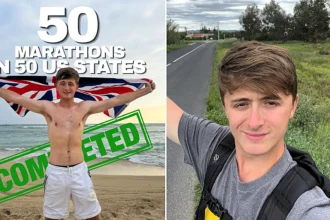 A 24-year-old Brit with zero running experience completed 50 marathons in 50 US states in just 58 days - Henry Moores raised over £30,000 for a children's cancer charity.