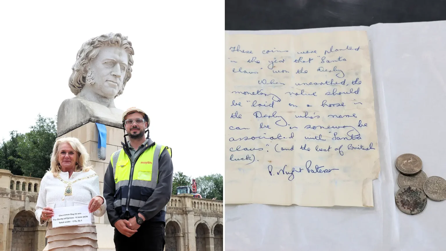 A 62-year-old time capsule unearthed at Crystal Palace Park contained a betting tip linked to Santa Claus - and uncannily, a horse called Christmas Day is running in the Derby.