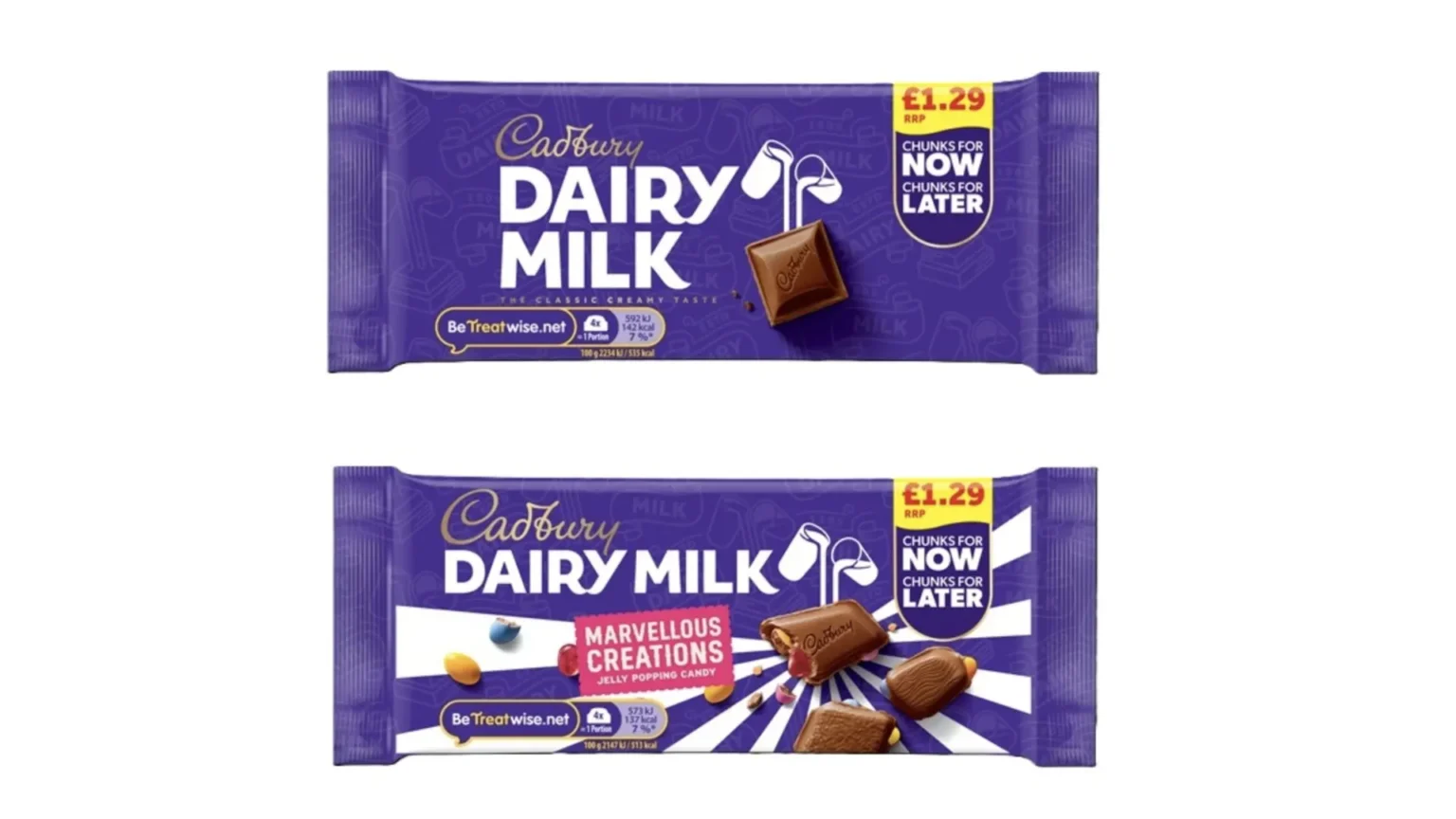 Cadbury launches new Dairy Milk Grab & Go bars with resealable packs for on-the-go snacking. Available in three flavours from July, priced at £1.29 each.