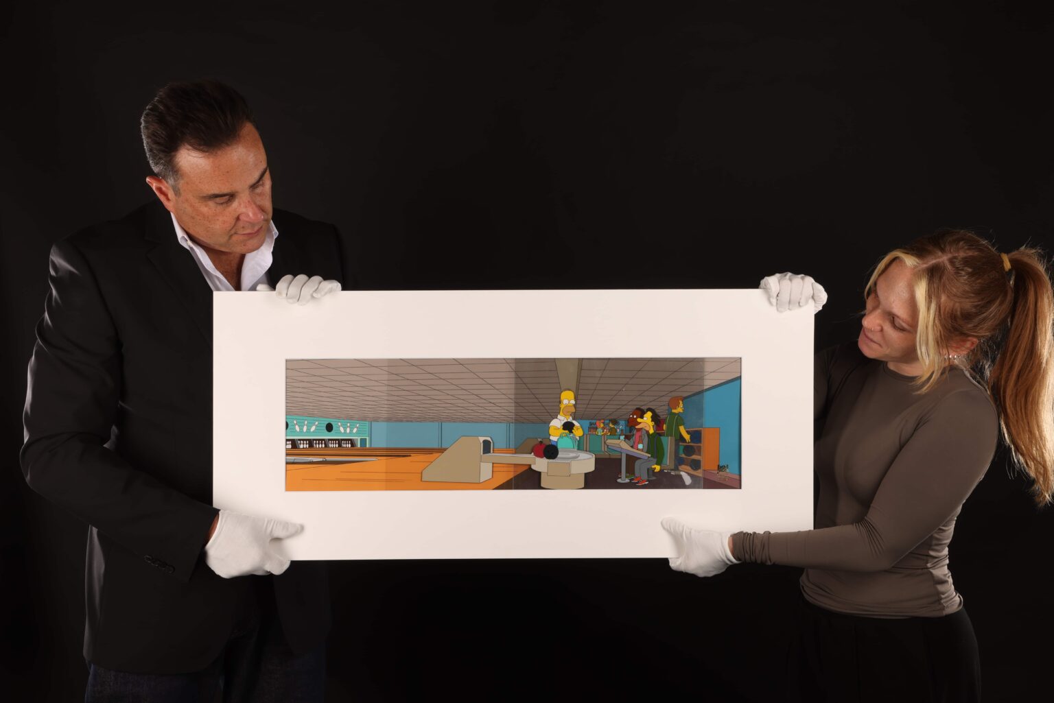 Original Simpsons artwork showing Homer at a bowling alley is heading to auction with a £50,000 estimate - alongside rare pieces from Disney's Fantasia, Dragon Ball and Studio Ghibli.