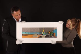 Original Simpsons artwork showing Homer at a bowling alley is heading to auction with a £50,000 estimate - alongside rare pieces from Disney's Fantasia, Dragon Ball and Studio Ghibli.