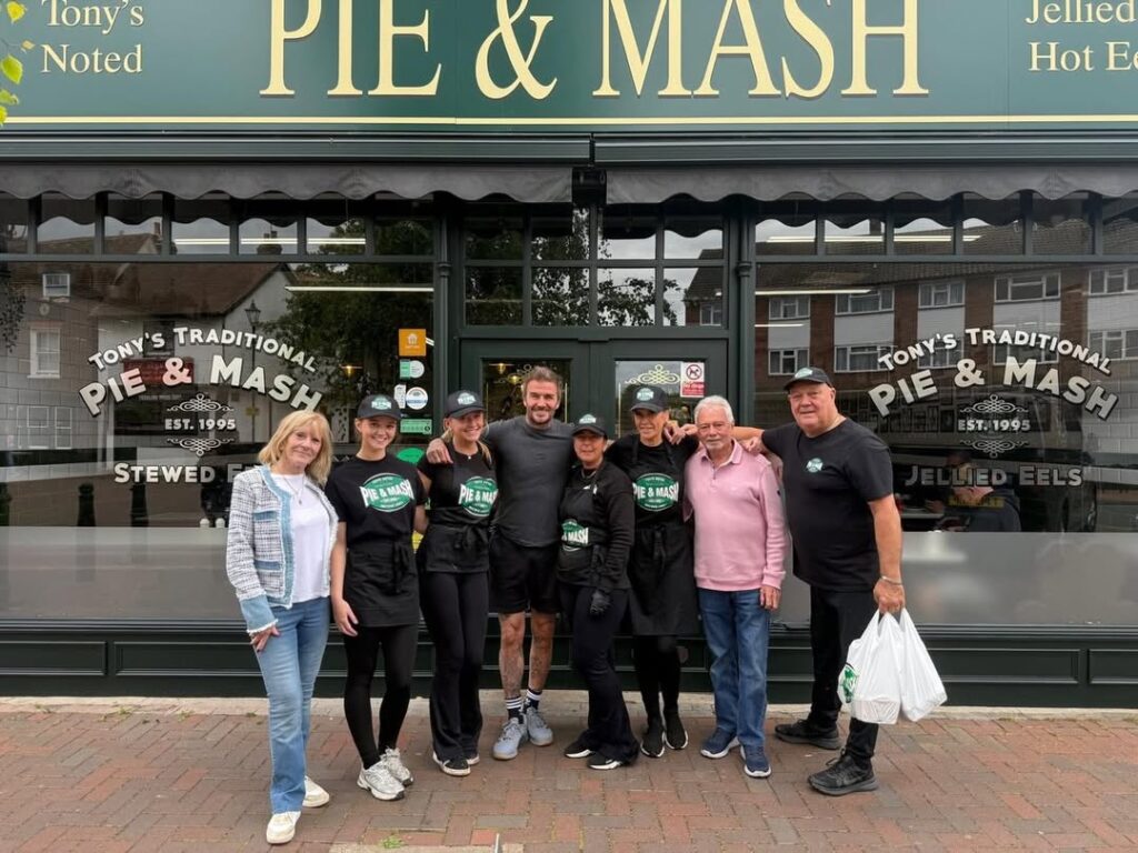 David Beckham was spotted grabbing a pie and mash takeaway with his mum Sandra and sister Joanne - the duo are said to remain close to estranged son Brooklyn despite the family feud.