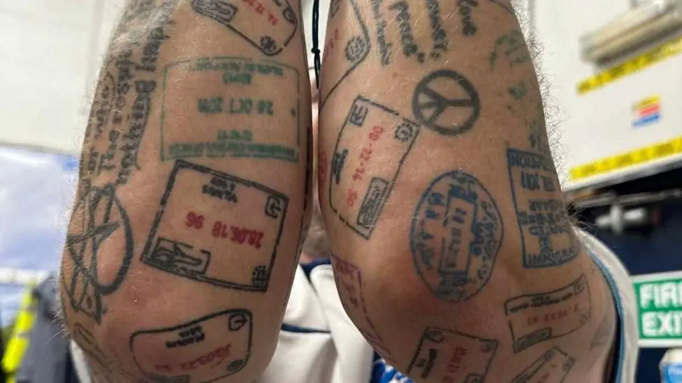 An England superfan tattooed with passport stamps has spent £90,000 following the side - and says the Yanks are more fussed about hockey and basketball than football.