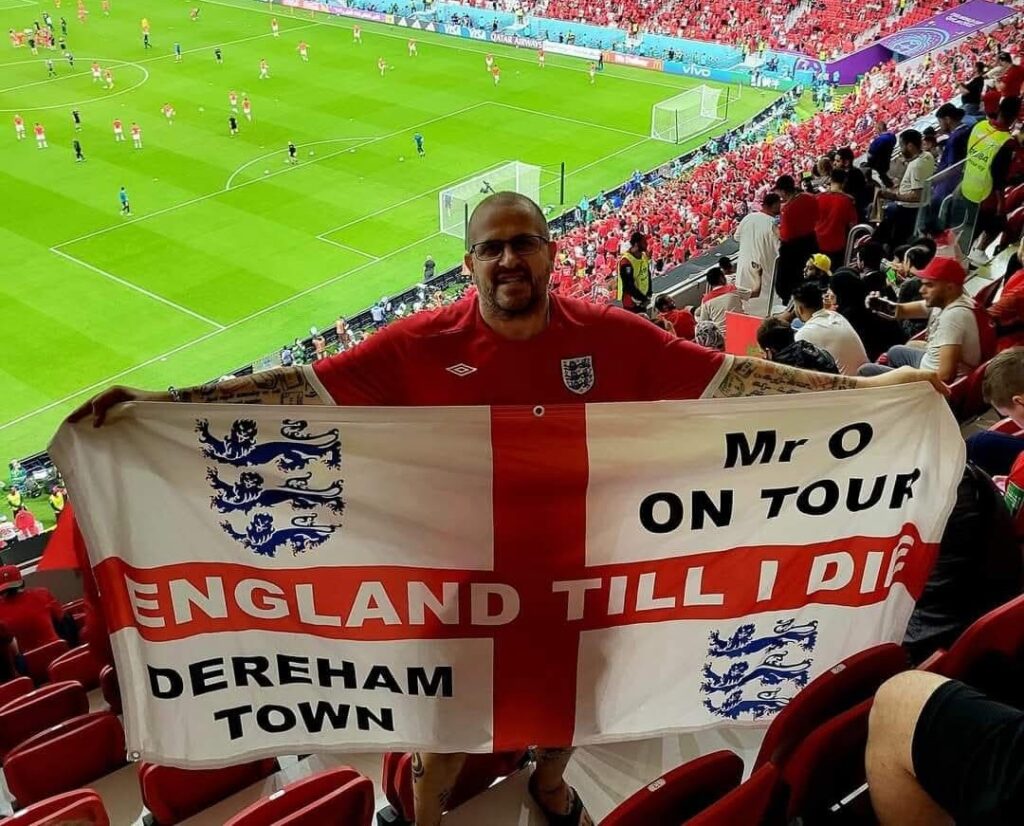 An England superfan tattooed with passport stamps has spent £90,000 following the side - and says the Yanks are more fussed about hockey and basketball than football.