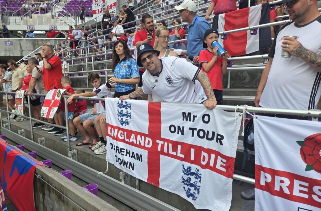 An England superfan tattooed with passport stamps has spent £90,000 following the side - and says the Yanks are more fussed about hockey and basketball than football.