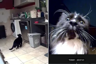 Family who installed camera to catch mystery culprit wrecking their sofa stunned to discover three neighbourhood cats had been sneaking into their home for months on end.
