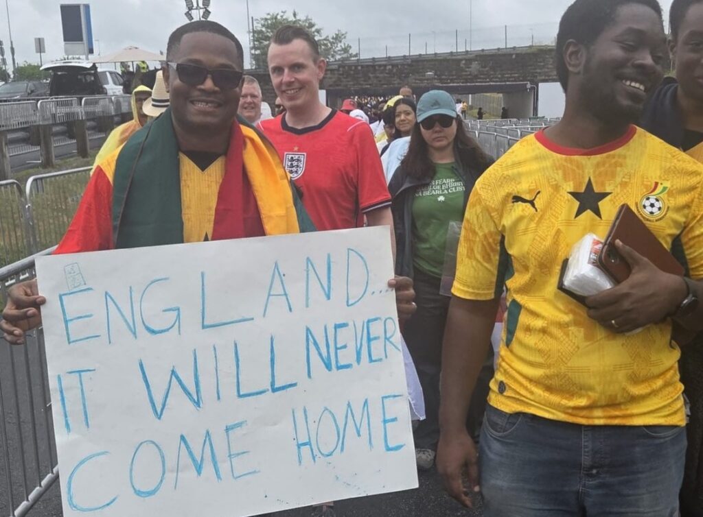 An England superfan who has spent £90,000 following the Three Lions says Ghana fans taunted him with a banner reading "it will never come home" before a frustrating 0-0 draw in Boston.
