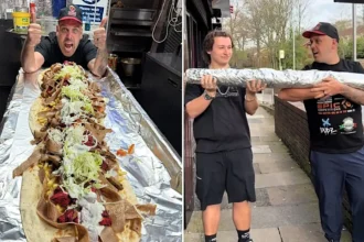 A Greater Manchester takeaway is selling what could be Britain's biggest kebab - a 10kg, five-foot monster stuffed with doner, chicken tikka and chips for just £22.99.