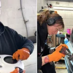 A glamorous mechanic has gone viral for using a £5 salad spinner to dry her polishing pads - and says swapping expensive tools for budget alternatives saves her customers a fortune.