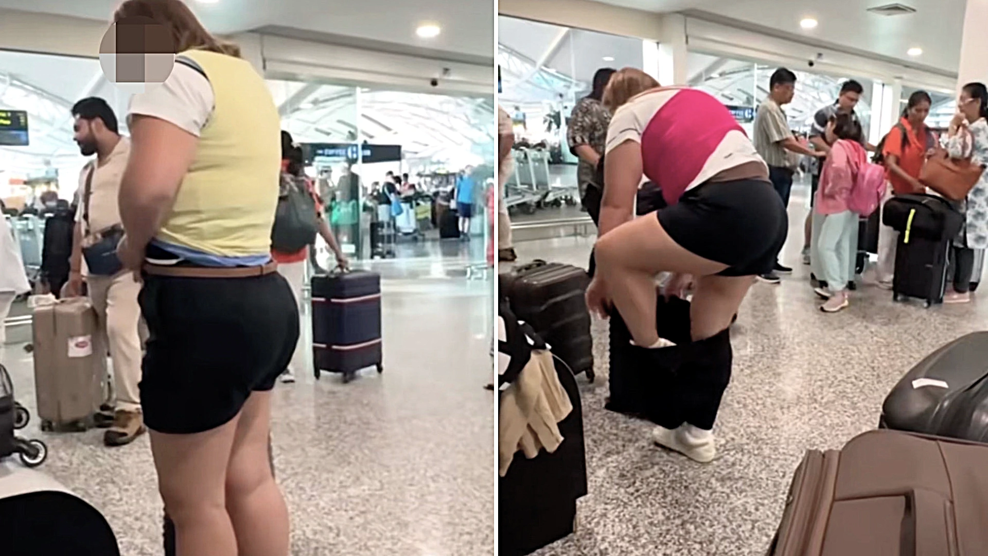 A holidaymaker was filmed pulling on layer after layer of clothes from her suitcase in a Bali airport repacking area to dodge an excess baggage fee - and viewers are divided on the tactic.