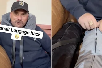 Savvy holidaymaker stuffs neck pillow full of clothes and wears two tracksuits onto Ryanair flight to dodge extra baggage fees in genius money-saving travel hack.