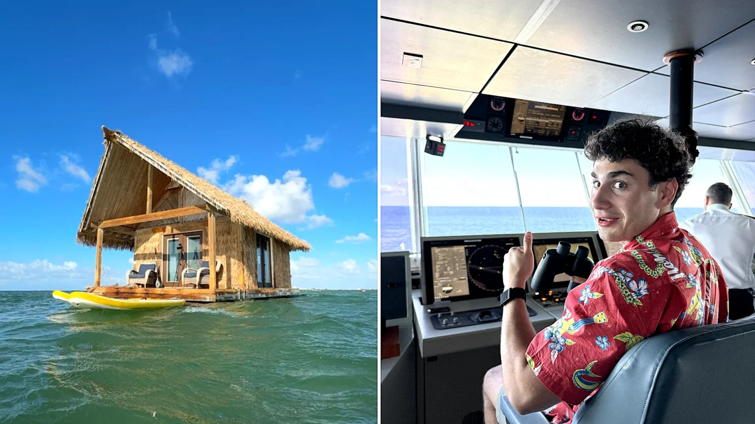 Influencer flew 10 hours then sailed into open sea to stay at the 'world's most isolated hotel' - a shark-surrounded floating cabin closer to Cuba than Miami.