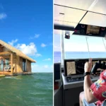 Influencer flew 10 hours then sailed into open sea to stay at the 'world's most isolated hotel' - a shark-surrounded floating cabin closer to Cuba than Miami.