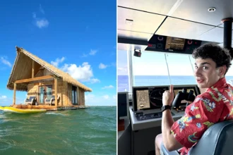 Influencer flew 10 hours then sailed into open sea to stay at the 'world's most isolated hotel' - a shark-surrounded floating cabin closer to Cuba than Miami.