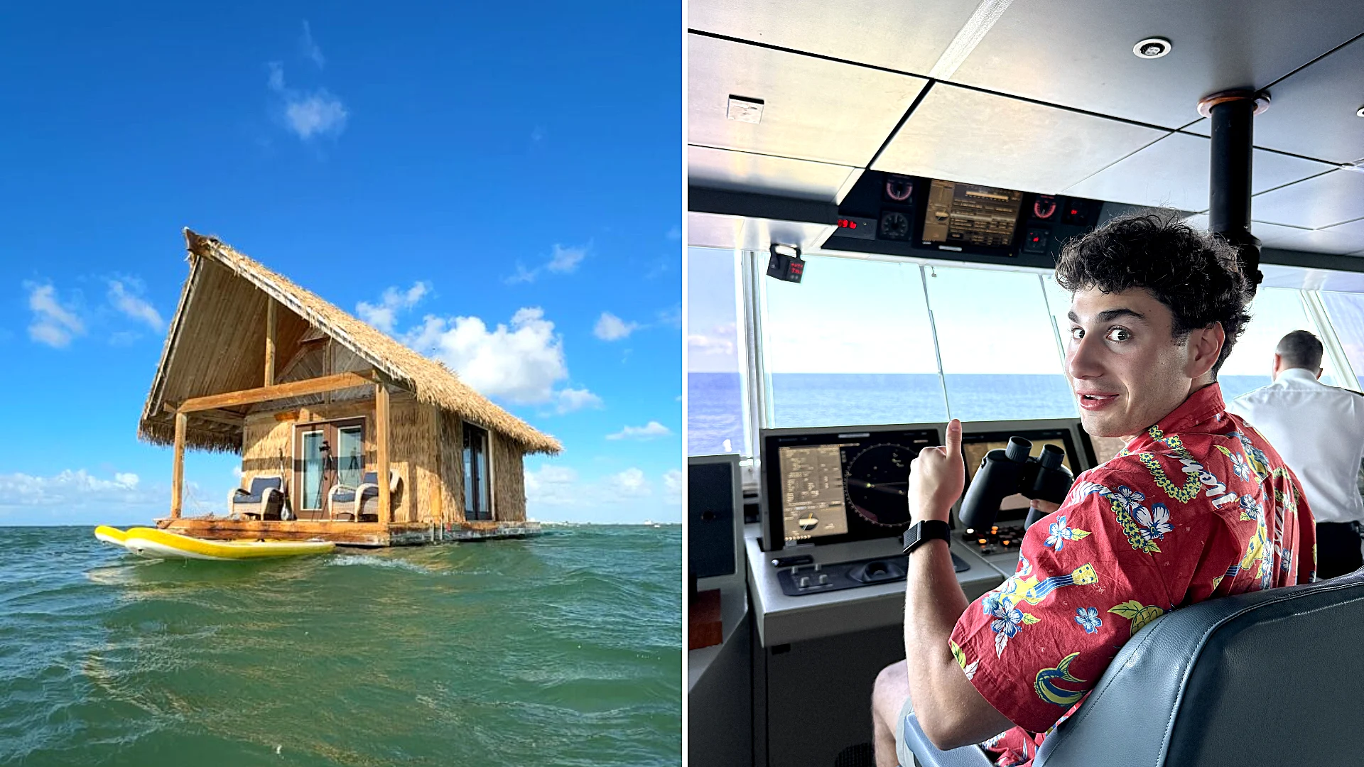 Influencer flew 10 hours then sailed into open sea to stay at the 'world's most isolated hotel' - a shark-surrounded floating cabin closer to Cuba than Miami.
