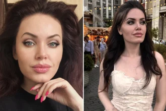 A Russian influencer and aspiring actress has gone viral with fans branding her the "Russian Angelina Jolie" after a black coat and bold makeup look racked up millions of views.