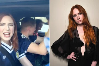 Hollywood actress Karen Gillan was filmed singing and dancing with Scotland fans after their World Cup win over Haiti - her celebration video was viewed over 4.8 million times online.
