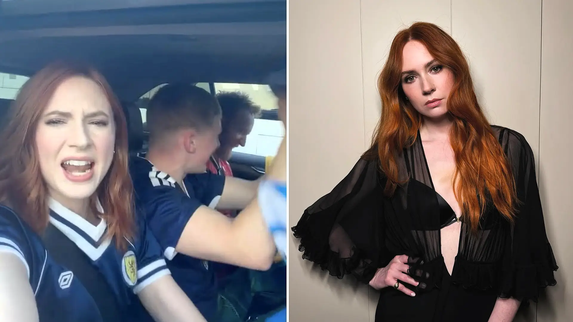 Hollywood actress Karen Gillan was filmed singing and dancing with Scotland fans after their World Cup win over Haiti - her celebration video was viewed over 4.8 million times online.