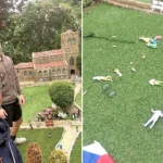 Squirrels have declared war on a Hampshire model village - the latest attack left a wedding display in ruins with the bride, groom and best man all decapitated in a coordinated raid.