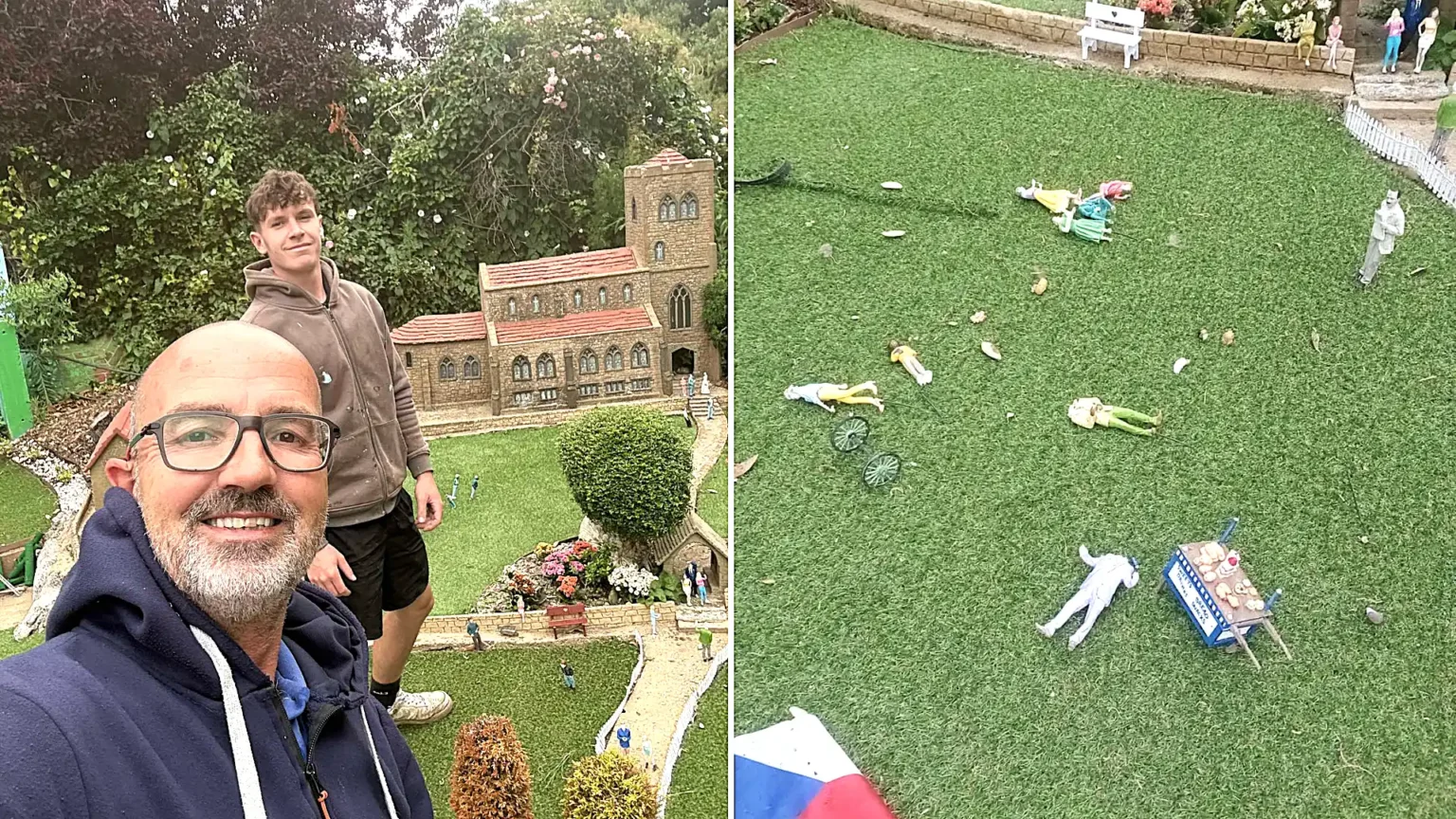 Squirrels have declared war on a Hampshire model village - the latest attack left a wedding display in ruins with the bride, groom and best man all decapitated in a coordinated raid.