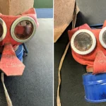 Rare World War II "Mickey Mouse" gas mask designed to look less scary for children discovered after spending 80 years hidden in wardrobe of original owner.