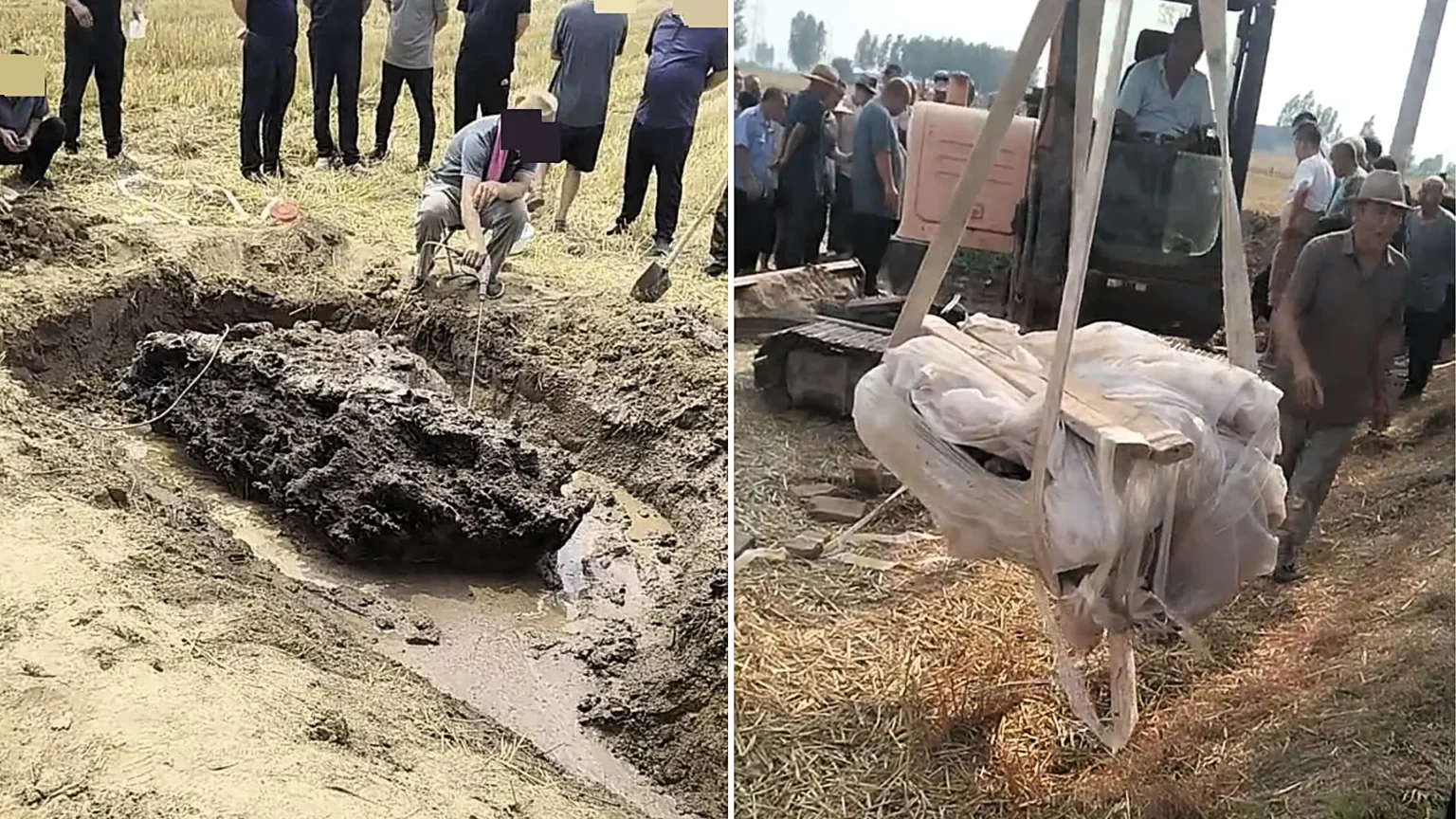 Stunned villagers in China found a rare 130cm fulgurite - a glassy boulder formed when lightning struck a wheat field during a violent thunderstorm and melted the earth instantly.